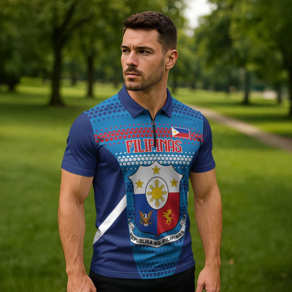 Custom Philippines Football 2026 Zipper Polo Shirt Come On Filipinas