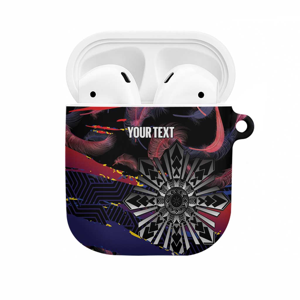 Personalised Philippines Sun Tattoo AirPods Case Feathers Filipinas Grunge Style Black