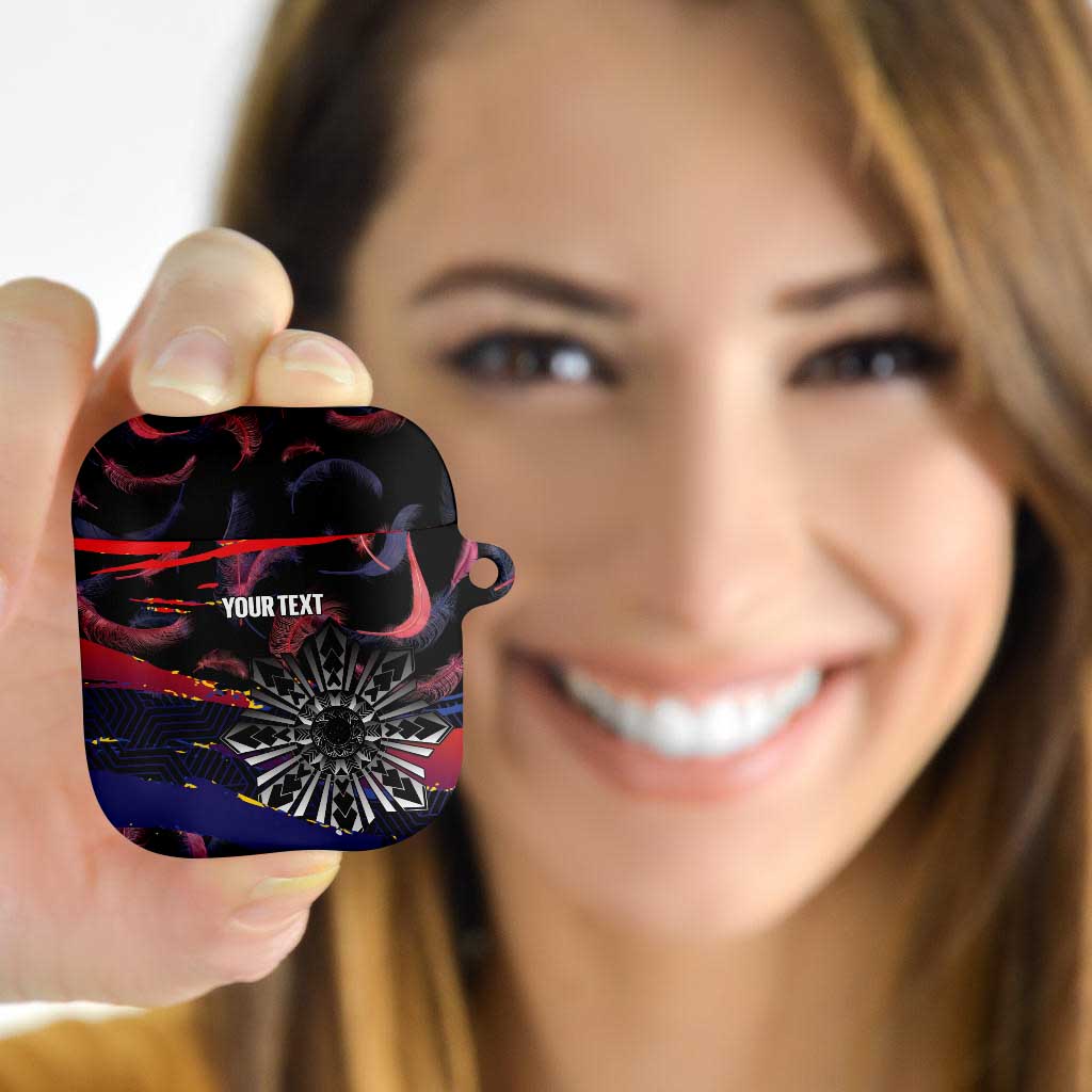 Personalised Philippines Sun Tattoo AirPods Case Feathers Filipinas Grunge Style Black