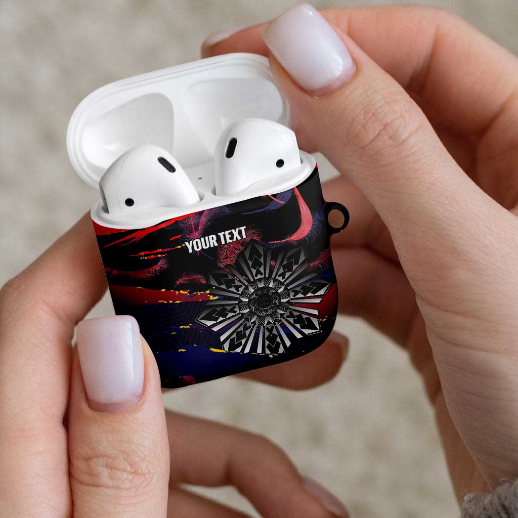 Personalised Philippines Sun Tattoo AirPods Case Feathers Filipinas Grunge Style Black