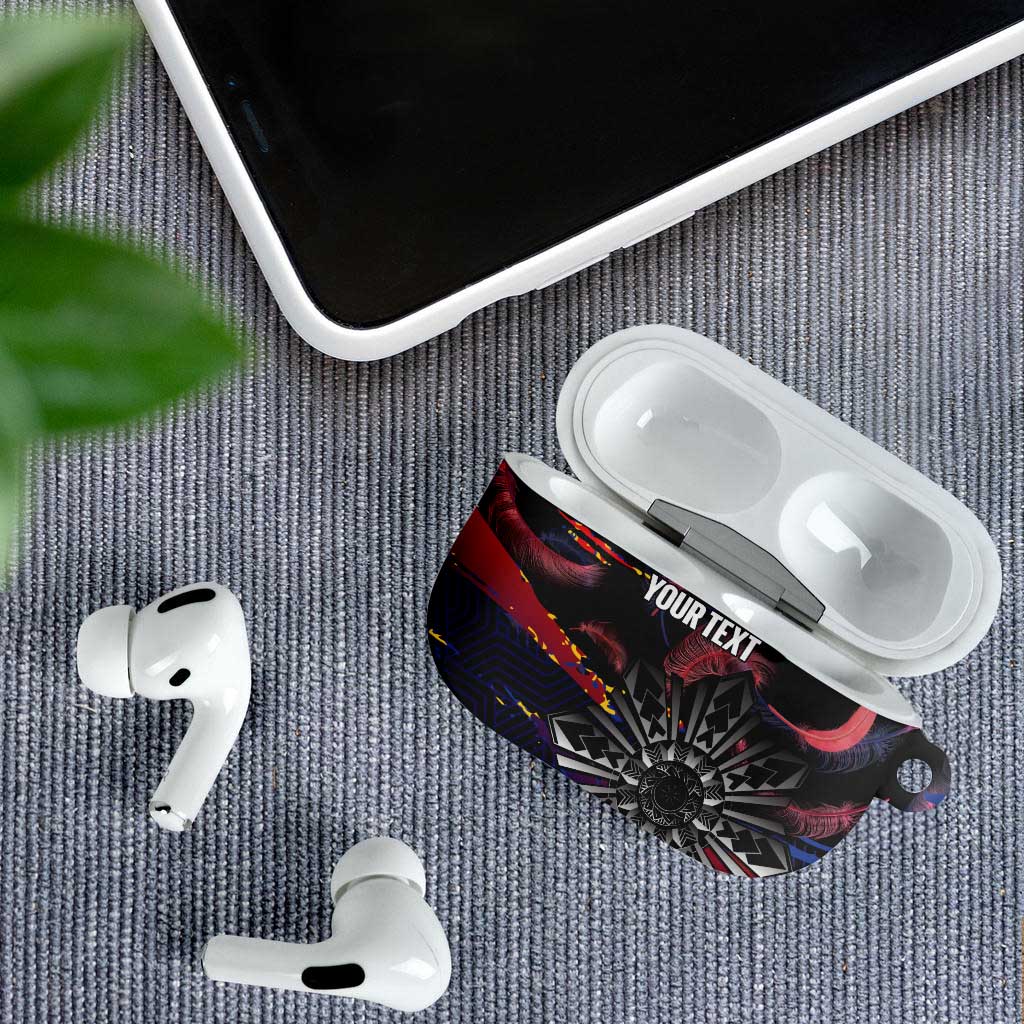 Personalised Philippines Sun Tattoo AirPods Case Feathers Filipinas Grunge Style Black