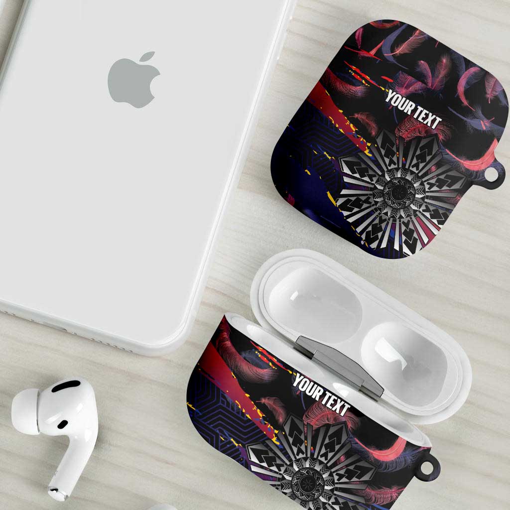 Personalised Philippines Sun Tattoo AirPods Case Feathers Filipinas Grunge Style Black