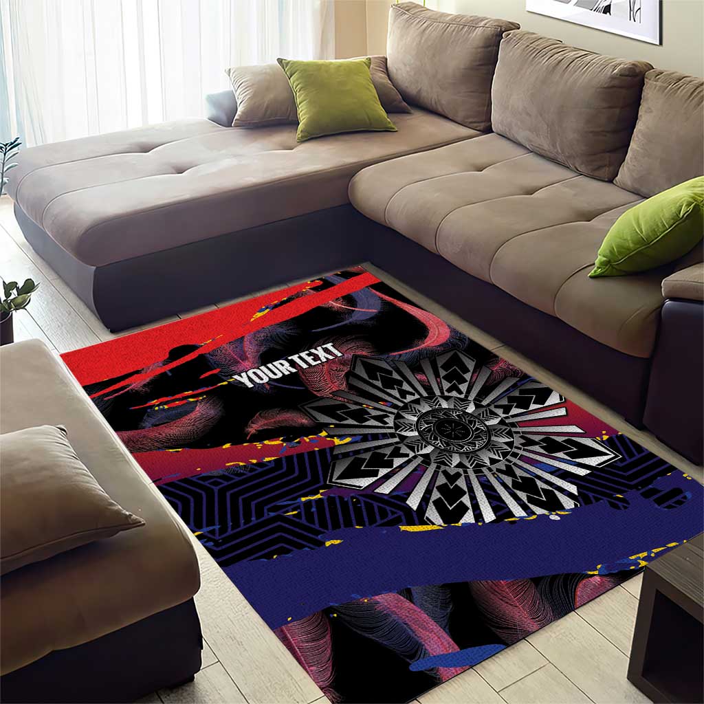 Personalised Philippines Sun Tattoo Area Rug Feathers Filipinas Grunge Style Black