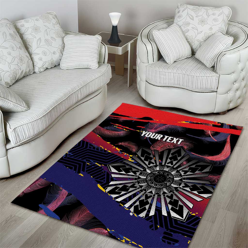 Personalised Philippines Sun Tattoo Area Rug Feathers Filipinas Grunge Style Black