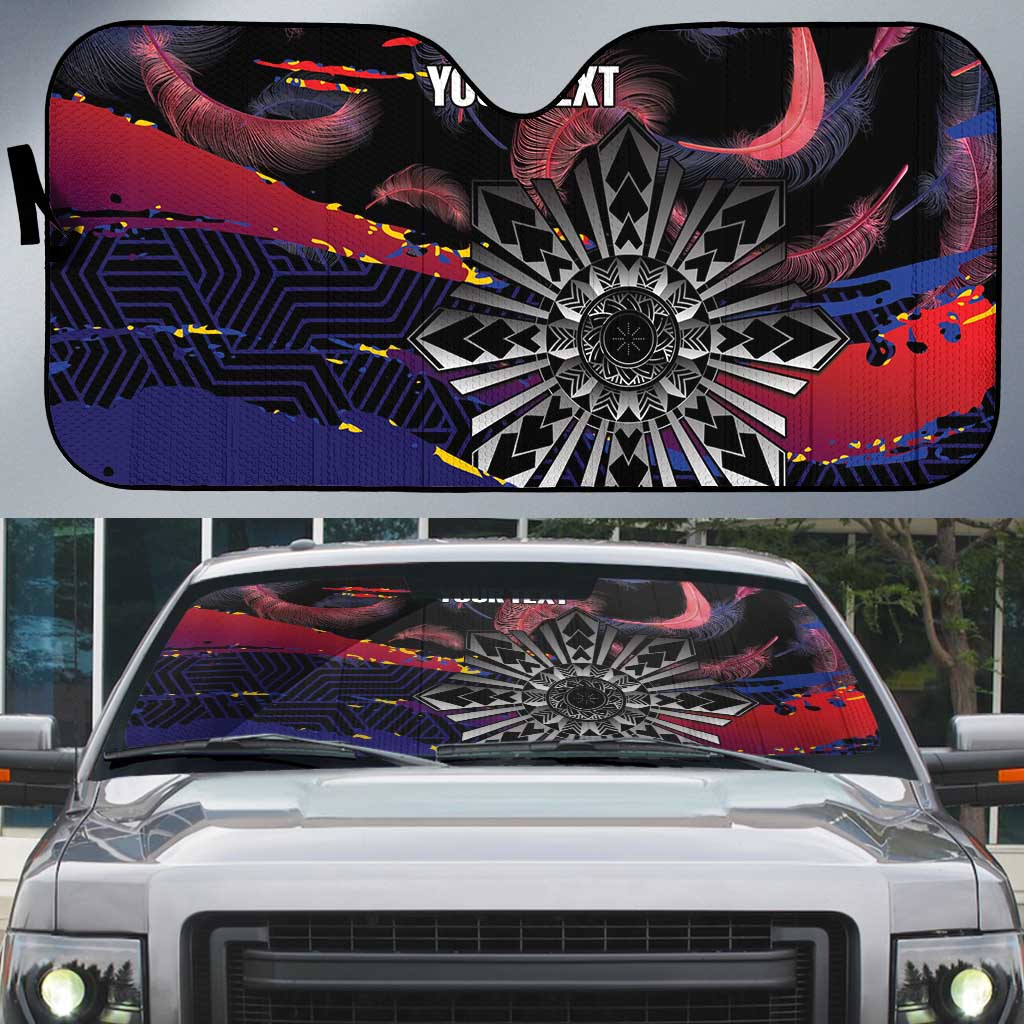 Personalised Philippines Sun Tattoo Auto Sun Shade Feathers Filipinas Grunge Style Black