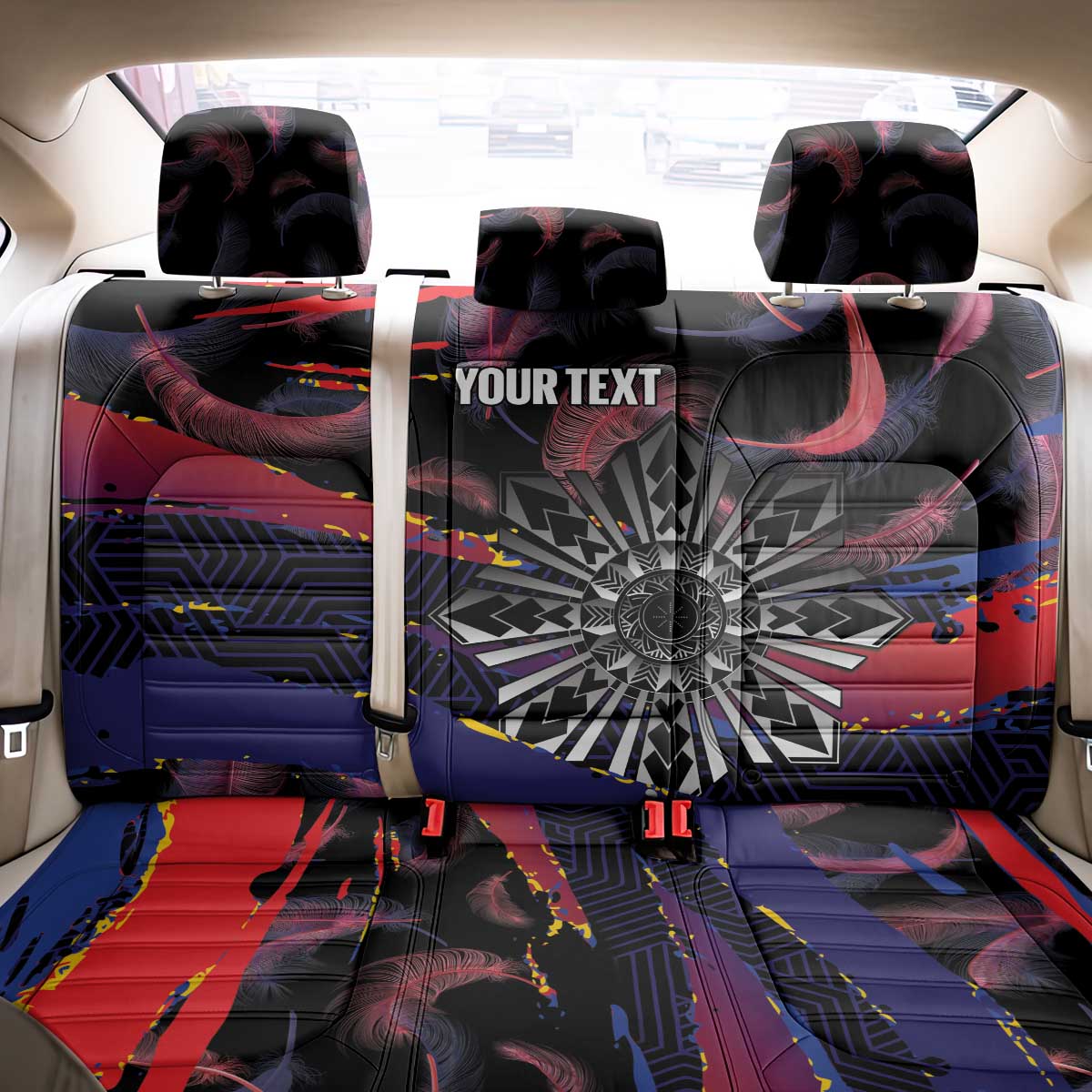 Personalised Philippines Sun Tattoo Back Car Seat Cover Feathers Filipinas Grunge Style Black