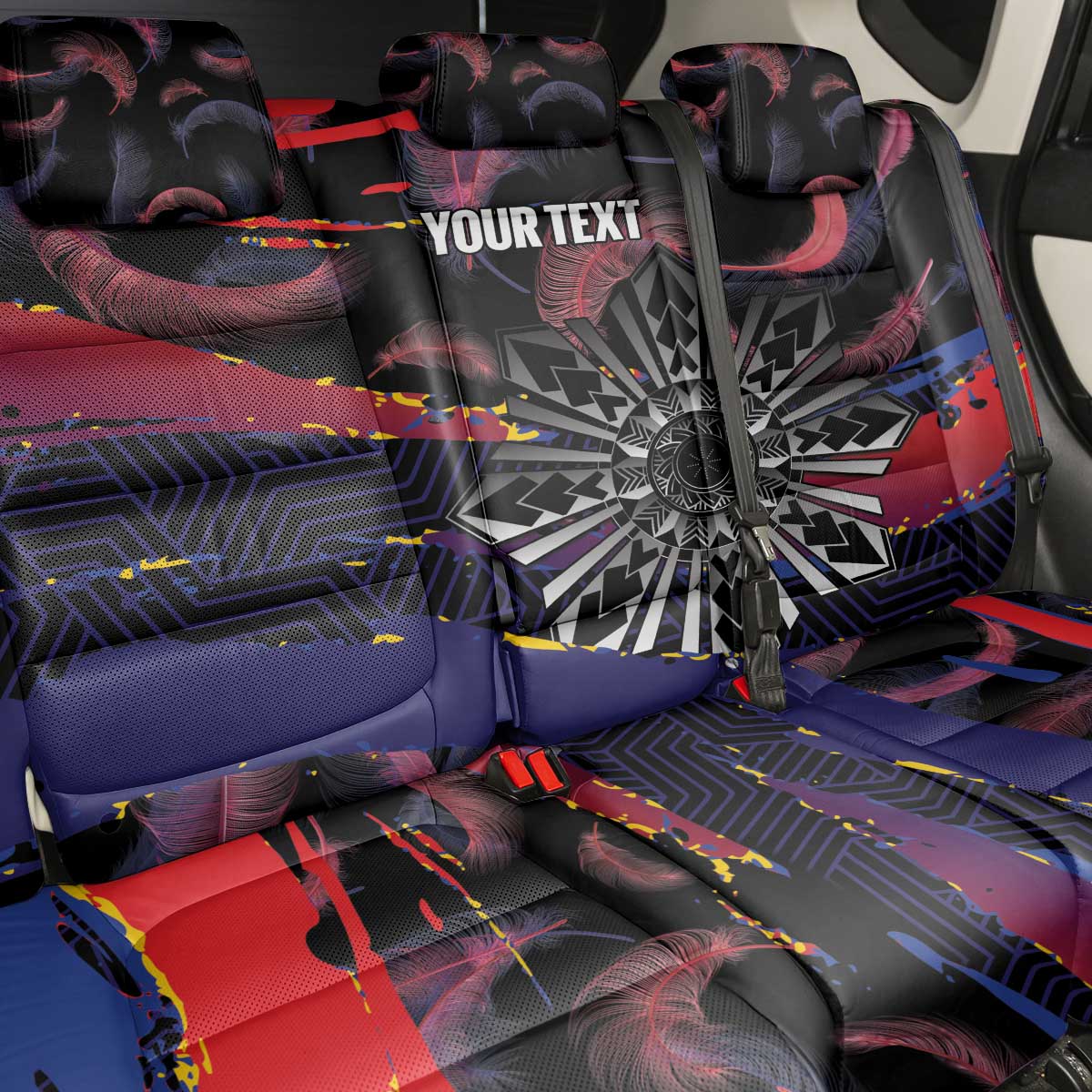 Personalised Philippines Sun Tattoo Back Car Seat Cover Feathers Filipinas Grunge Style Black