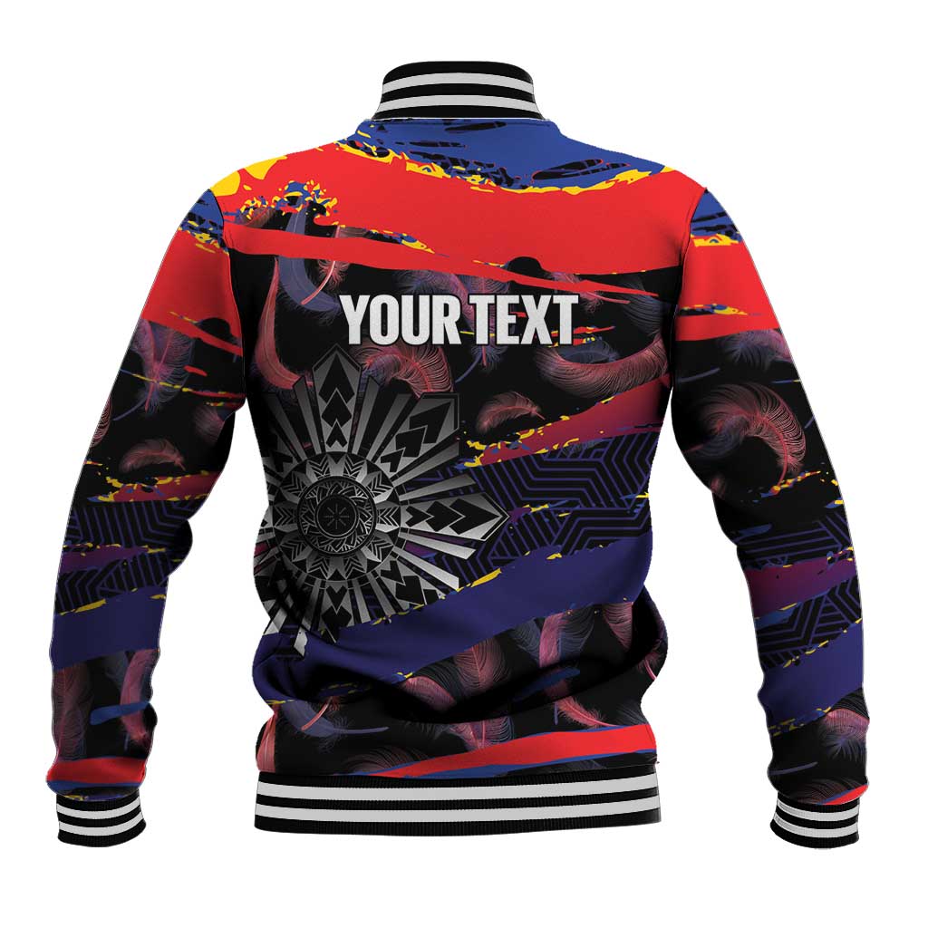 Personalised Philippines Sun Tattoo Baseball Jacket Feathers Filipinas Grunge Style Black