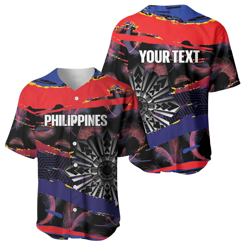 Personalised Philippines Sun Tattoo Baseball Jersey Feathers Filipinas Grunge Style Black