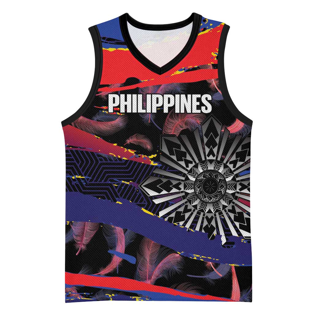 Personalised Philippines Sun Tattoo Basketball Jersey Feathers Filipinas Grunge Style Black