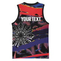 Personalised Philippines Sun Tattoo Basketball Jersey Feathers Filipinas Grunge Style Black
