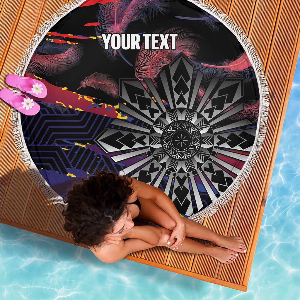 Personalised Philippines Sun Tattoo Beach Blanket Feathers Filipinas Grunge Style Black