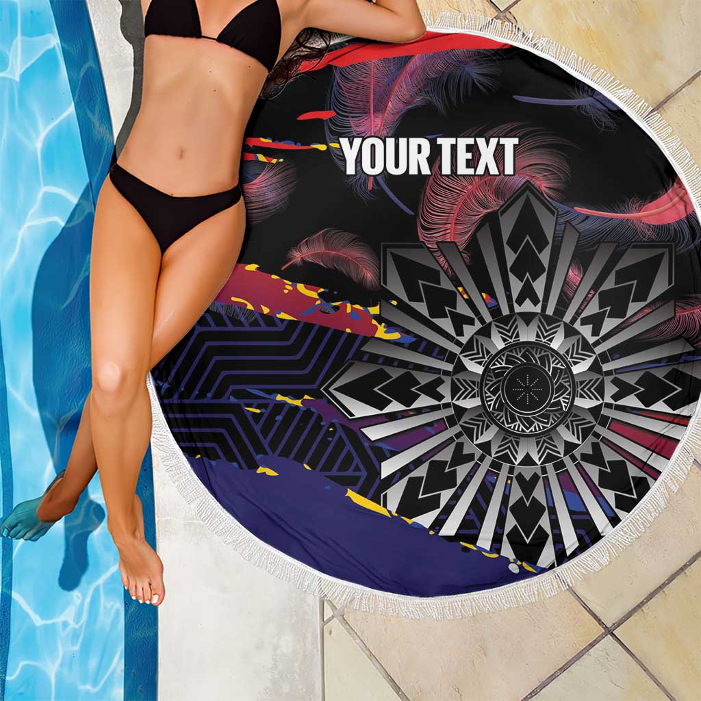 Personalised Philippines Sun Tattoo Beach Blanket Feathers Filipinas Grunge Style Black