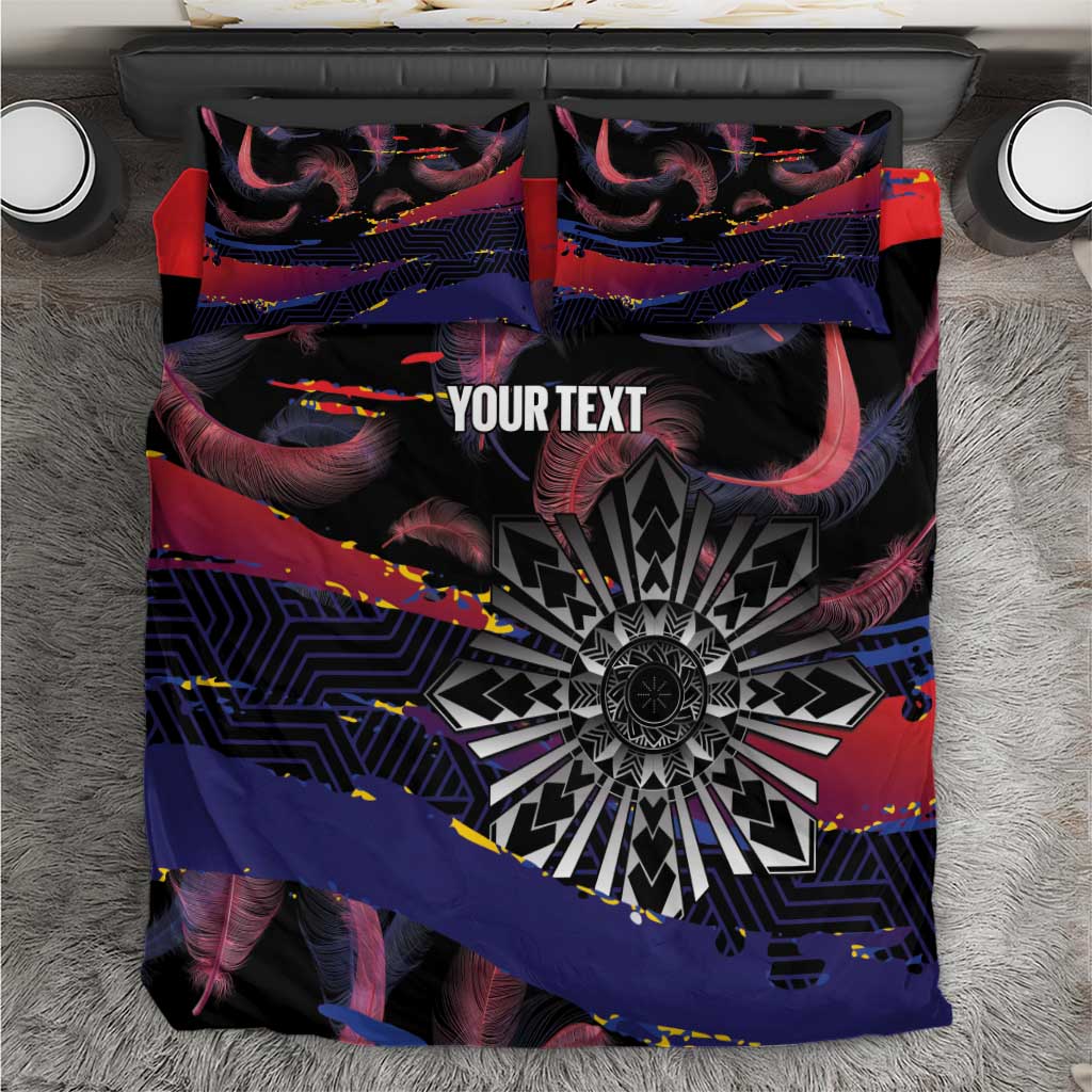 Personalised Philippines Sun Tattoo Bedding Set Feathers Filipinas Grunge Style Black