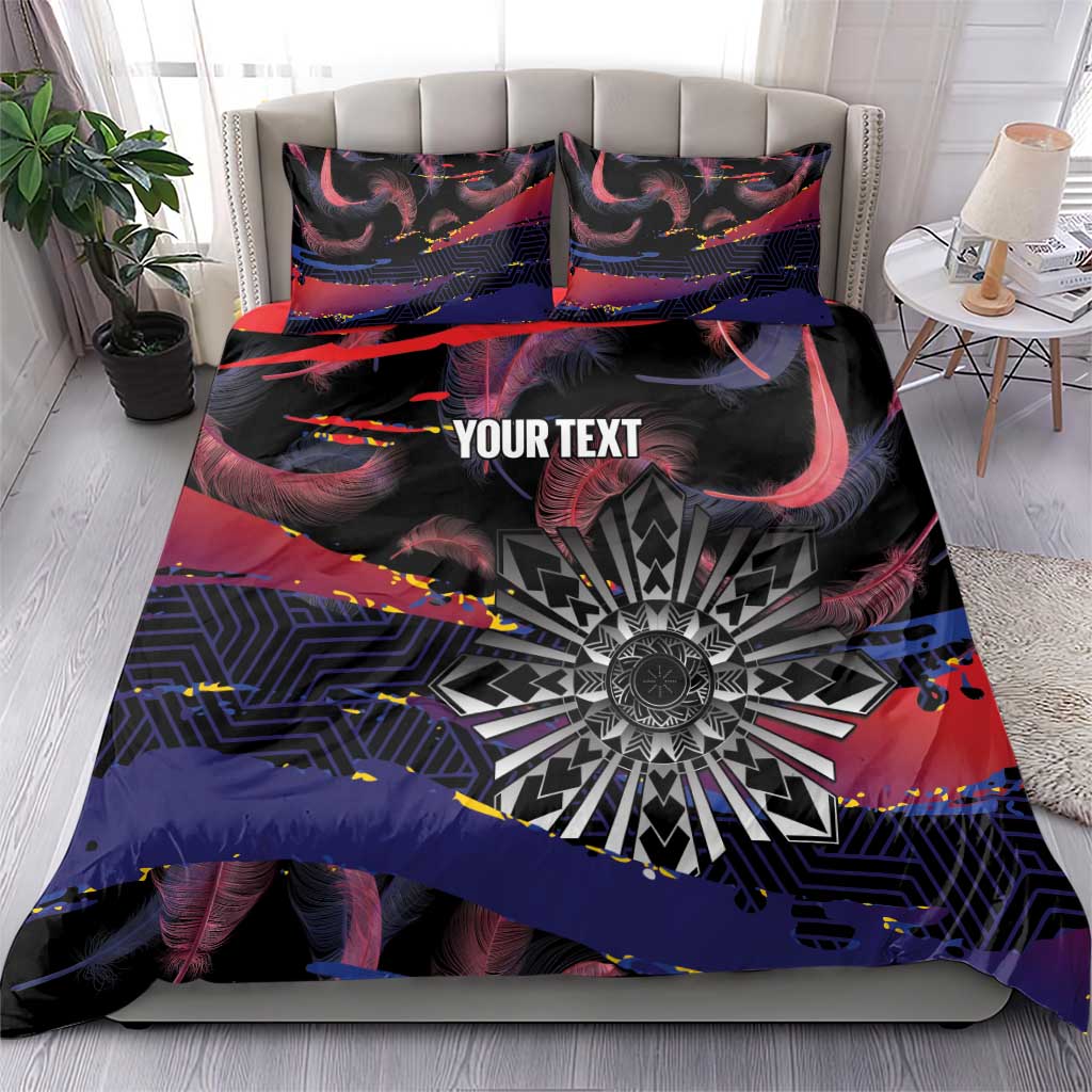 Personalised Philippines Sun Tattoo Bedding Set Feathers Filipinas Grunge Style Black