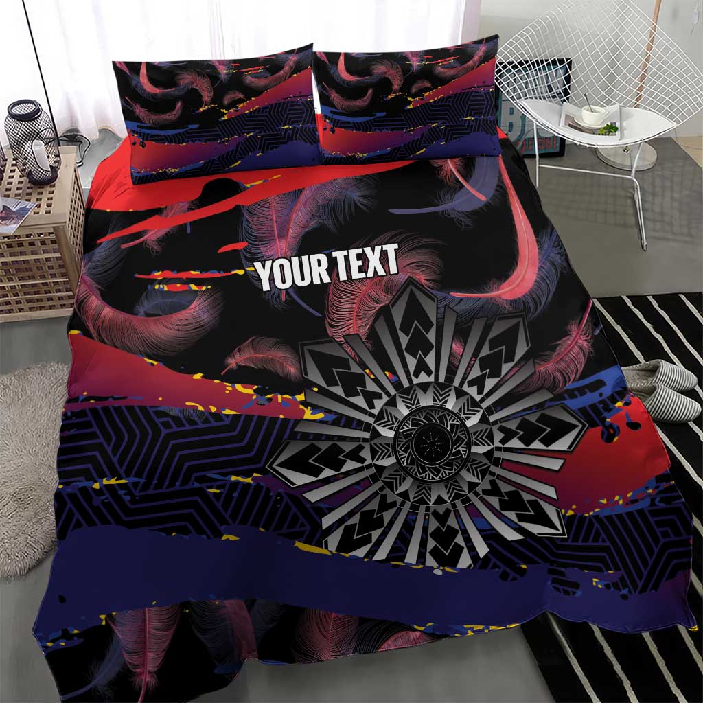 Personalised Philippines Sun Tattoo Bedding Set Feathers Filipinas Grunge Style Black