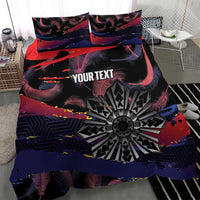 Personalised Philippines Sun Tattoo Bedding Set Feathers Filipinas Grunge Style Black