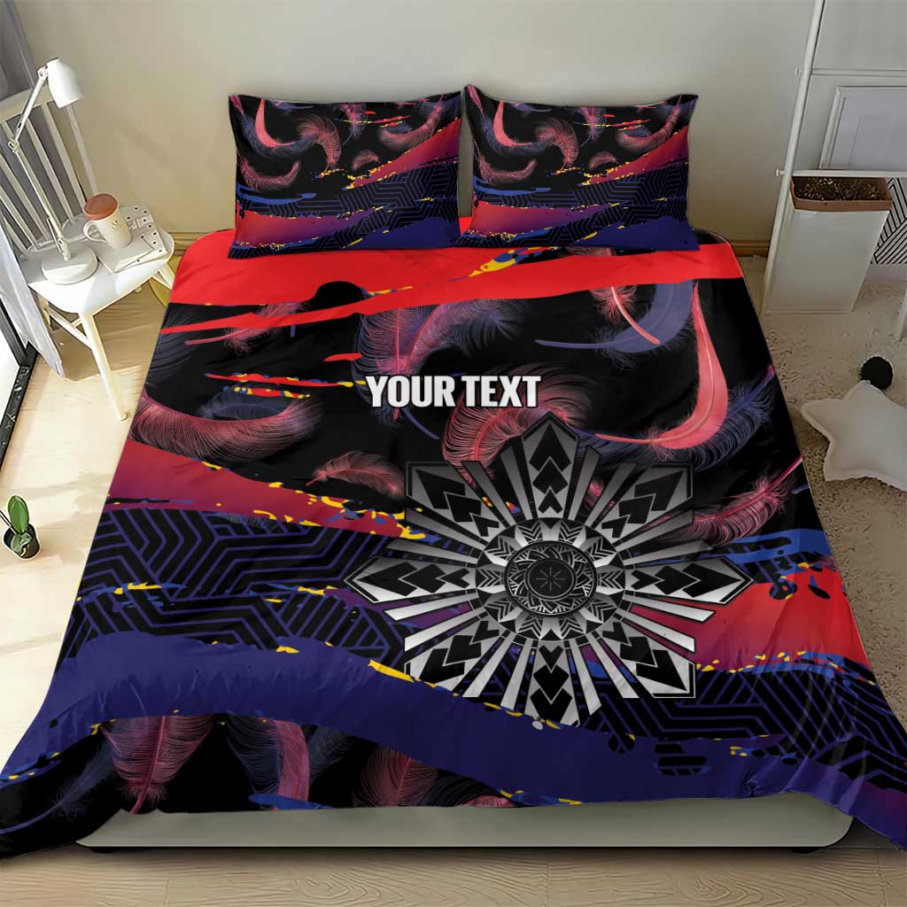 Personalised Philippines Sun Tattoo Bedding Set Feathers Filipinas Grunge Style Black
