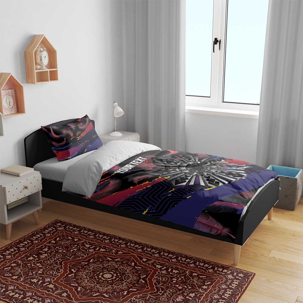 Personalised Philippines Sun Tattoo Bedding Set Feathers Filipinas Grunge Style Black