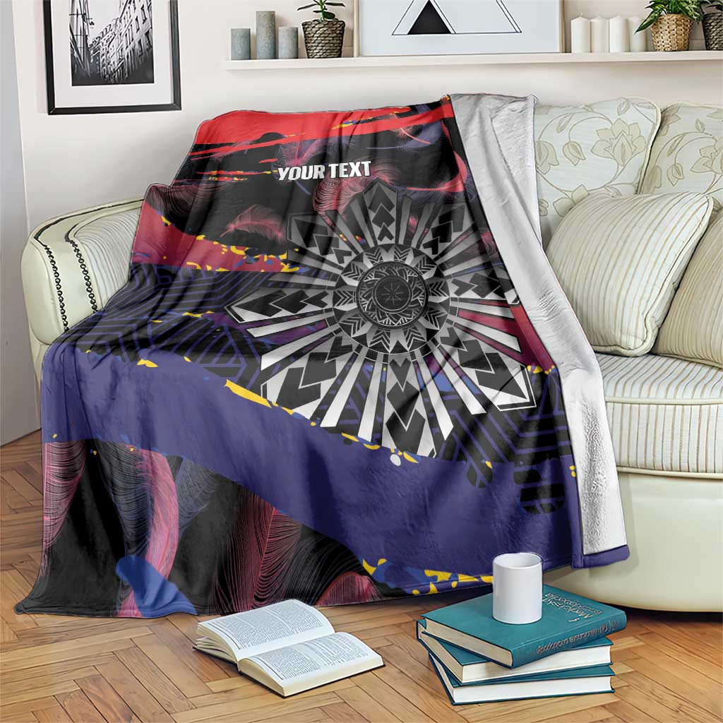 Personalised Philippines Sun Tattoo Blanket Feathers Filipinas Grunge Style Black