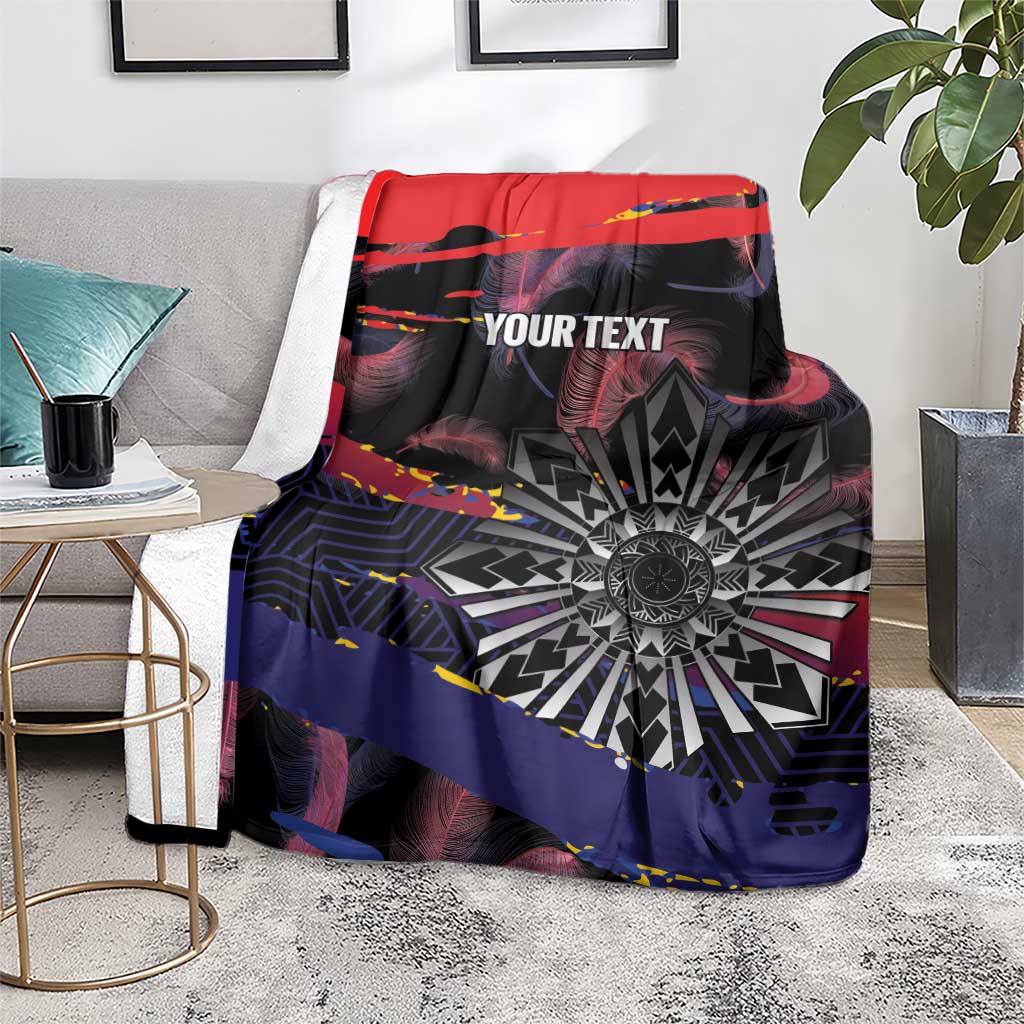 Personalised Philippines Sun Tattoo Blanket Feathers Filipinas Grunge Style Black