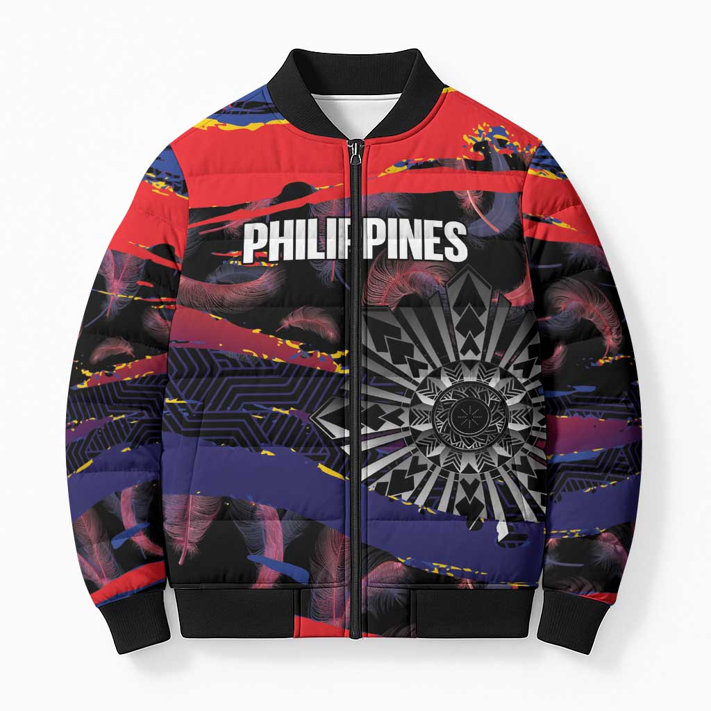 Personalised Philippines Sun Tattoo Bomber Puffer Jacket Feathers Filipinas Grunge Style Black