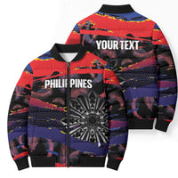 Personalised Philippines Sun Tattoo Bomber Puffer Jacket Feathers Filipinas Grunge Style Black
