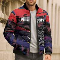 Personalised Philippines Sun Tattoo Bomber Puffer Jacket Feathers Filipinas Grunge Style Black