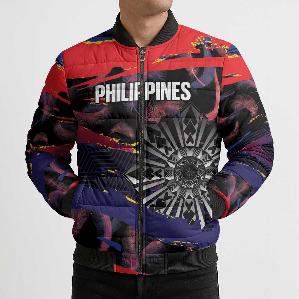 Personalised Philippines Sun Tattoo Bomber Puffer Jacket Feathers Filipinas Grunge Style Black