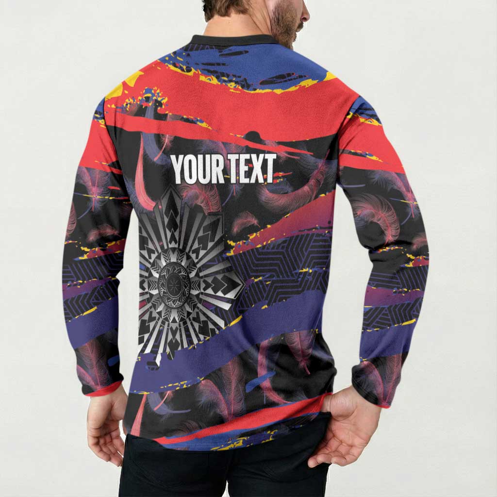 Personalised Philippines Sun Tattoo Button Sweatshirt Feathers Filipinas Grunge Style Black