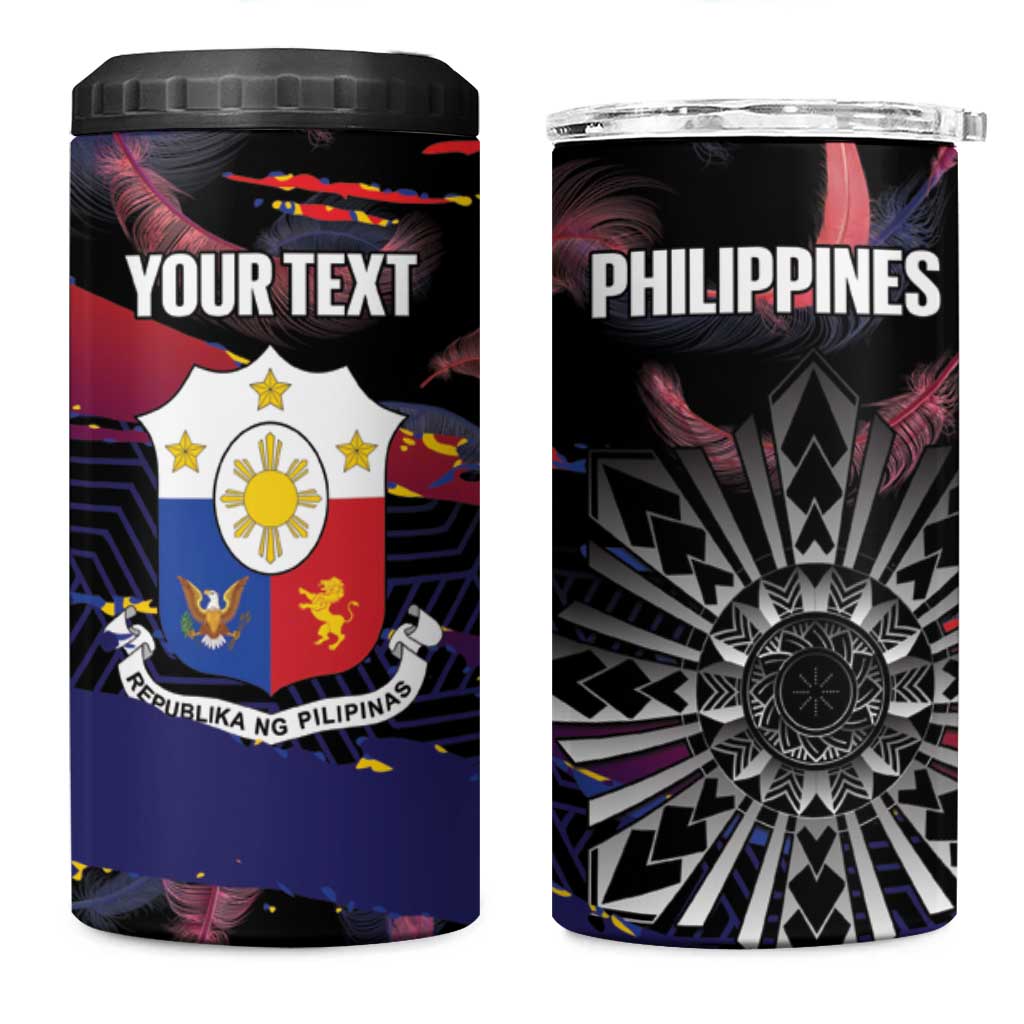 Personalised Philippines Sun Tattoo 4 in 1 Can Cooler Tumbler Feathers Filipinas Grunge Style Black