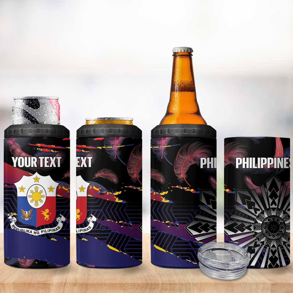 Personalised Philippines Sun Tattoo 4 in 1 Can Cooler Tumbler Feathers Filipinas Grunge Style Black