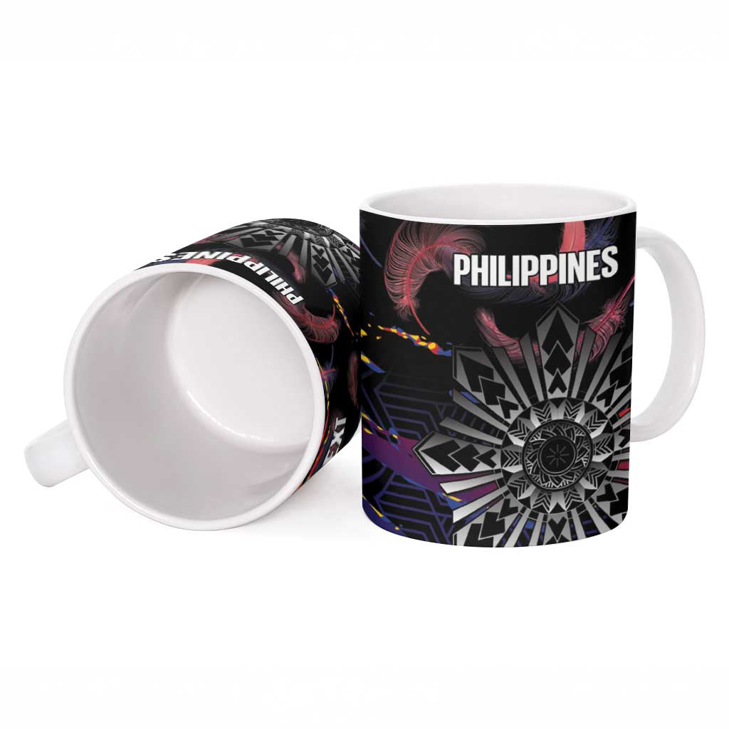 Personalised Philippines Sun Tattoo Ceramic Mug Feathers Filipinas Grunge Style Black