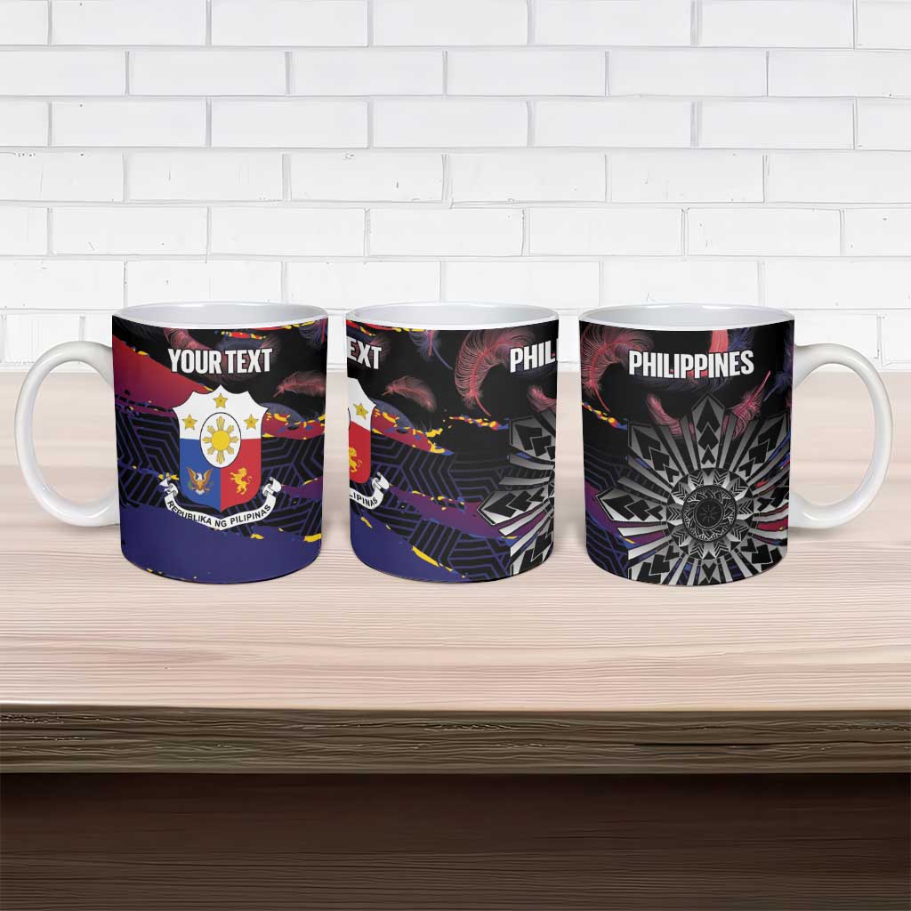 Personalised Philippines Sun Tattoo Ceramic Mug Feathers Filipinas Grunge Style Black
