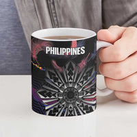Personalised Philippines Sun Tattoo Ceramic Mug Feathers Filipinas Grunge Style Black