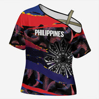 Personalised Philippines Sun Tattoo Cross Shoulder Shirt Feathers Filipinas Grunge Style Black