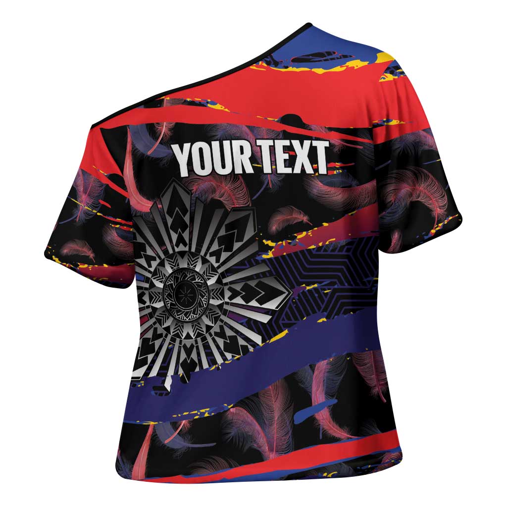 Personalised Philippines Sun Tattoo Cross Shoulder Shirt Feathers Filipinas Grunge Style Black