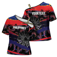 Personalised Philippines Sun Tattoo Cross Shoulder Shirt Feathers Filipinas Grunge Style Black