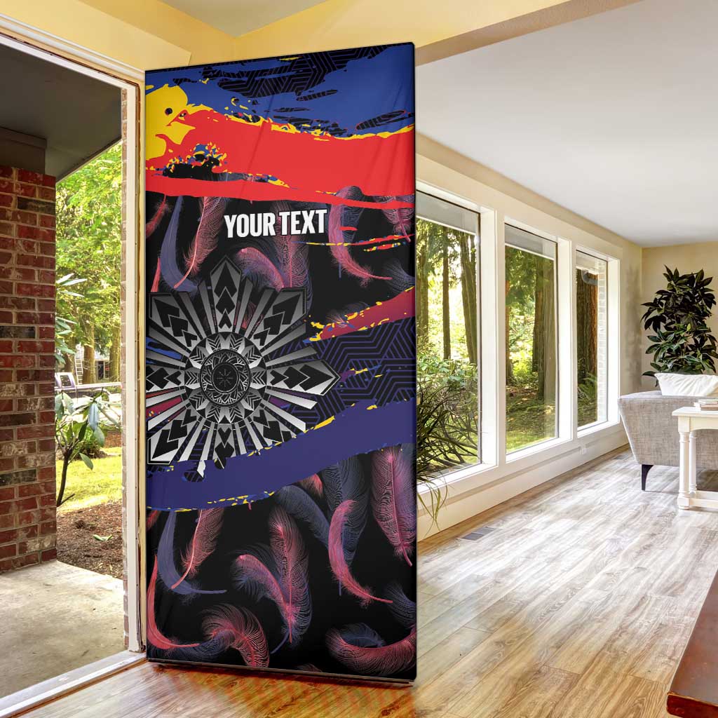 Personalised Philippines Sun Tattoo Door Cover Feathers Filipinas Grunge Style Black