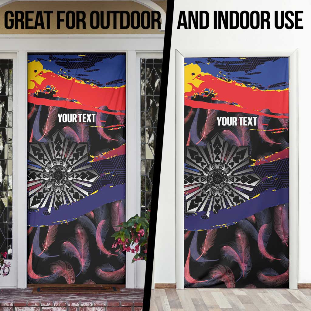 Personalised Philippines Sun Tattoo Door Cover Feathers Filipinas Grunge Style Black