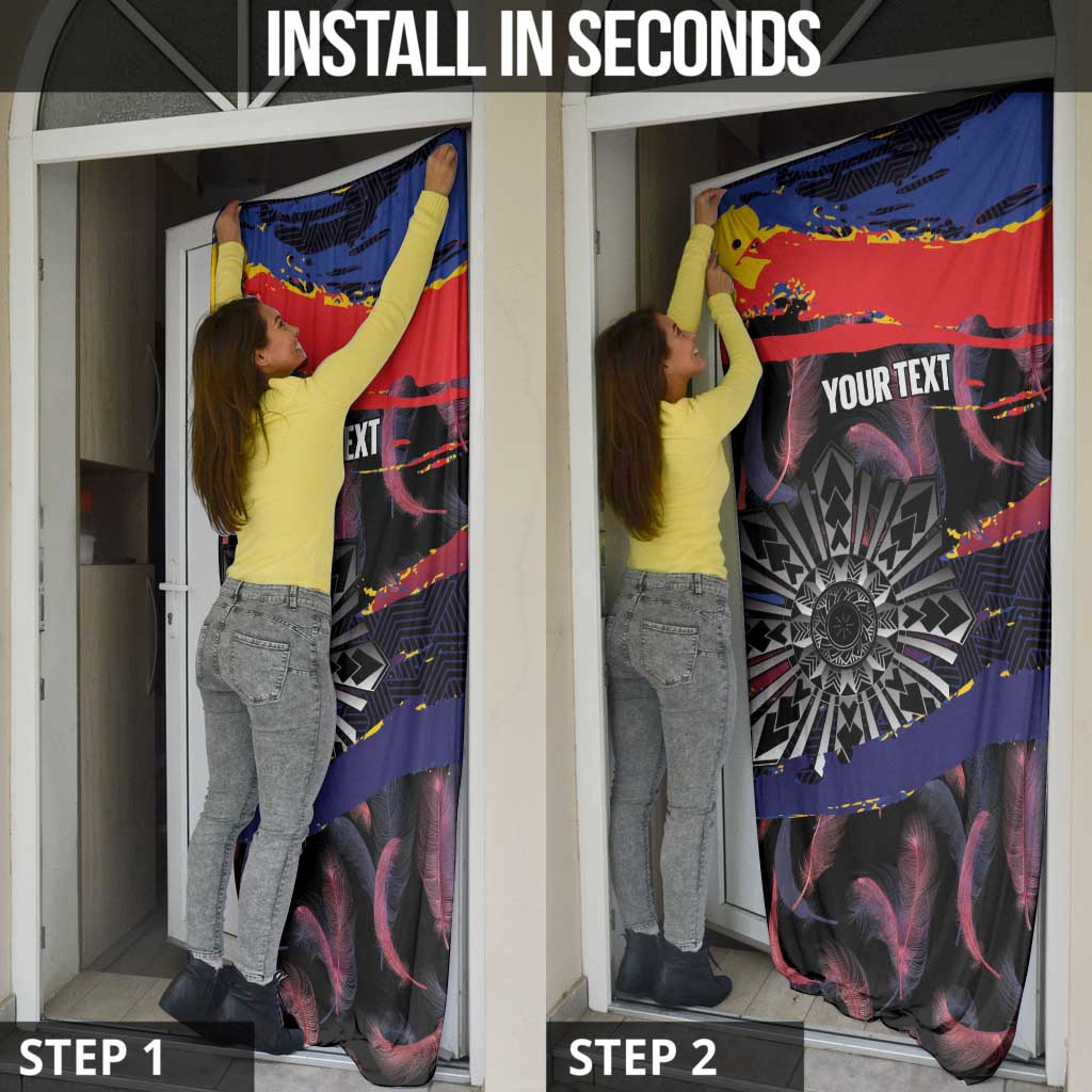 Personalised Philippines Sun Tattoo Door Cover Feathers Filipinas Grunge Style Black