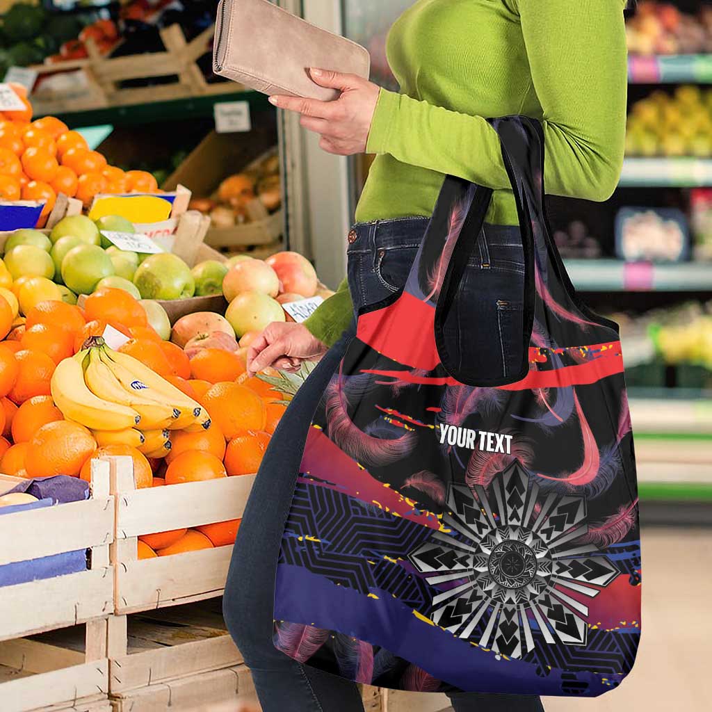 Personalised Philippines Sun Tattoo Grocery Bag Feathers Filipinas Grunge Style Black