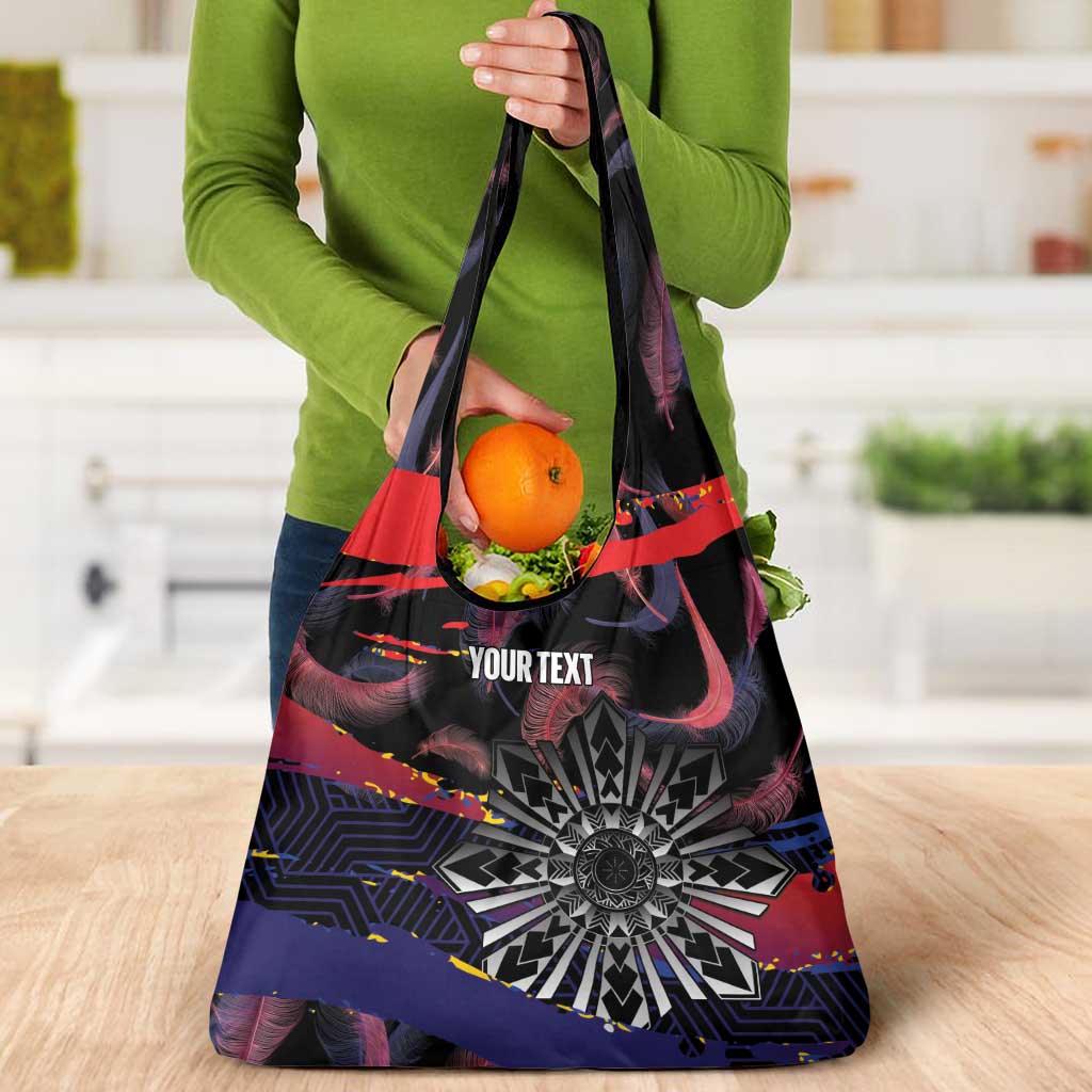 Personalised Philippines Sun Tattoo Grocery Bag Feathers Filipinas Grunge Style Black