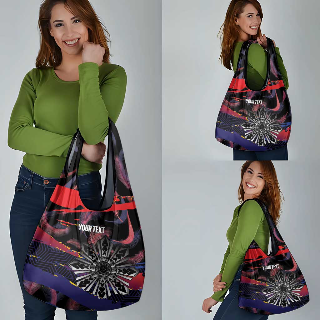 Personalised Philippines Sun Tattoo Grocery Bag Feathers Filipinas Grunge Style Black