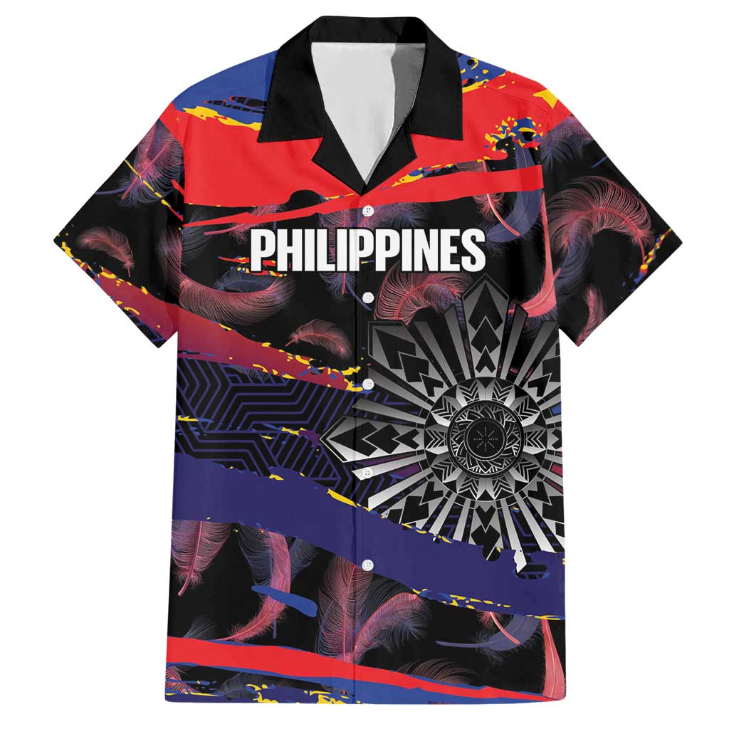 Personalised Philippines Sun Tattoo Hawaiian Shirt Feathers Filipinas Grunge Style Black