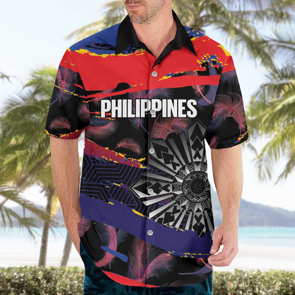 Personalised Philippines Sun Tattoo Hawaiian Shirt Feathers Filipinas Grunge Style Black
