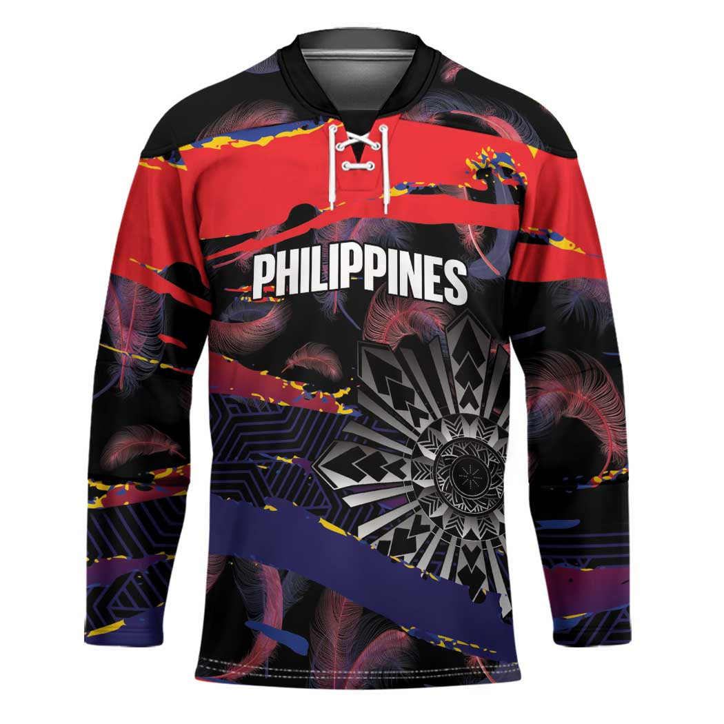 Personalised Philippines Sun Tattoo Hockey Jersey Feathers Filipinas Grunge Style Black