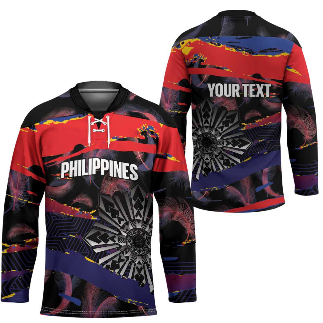 Personalised Philippines Sun Tattoo Hockey Jersey Feathers Filipinas Grunge Style Black