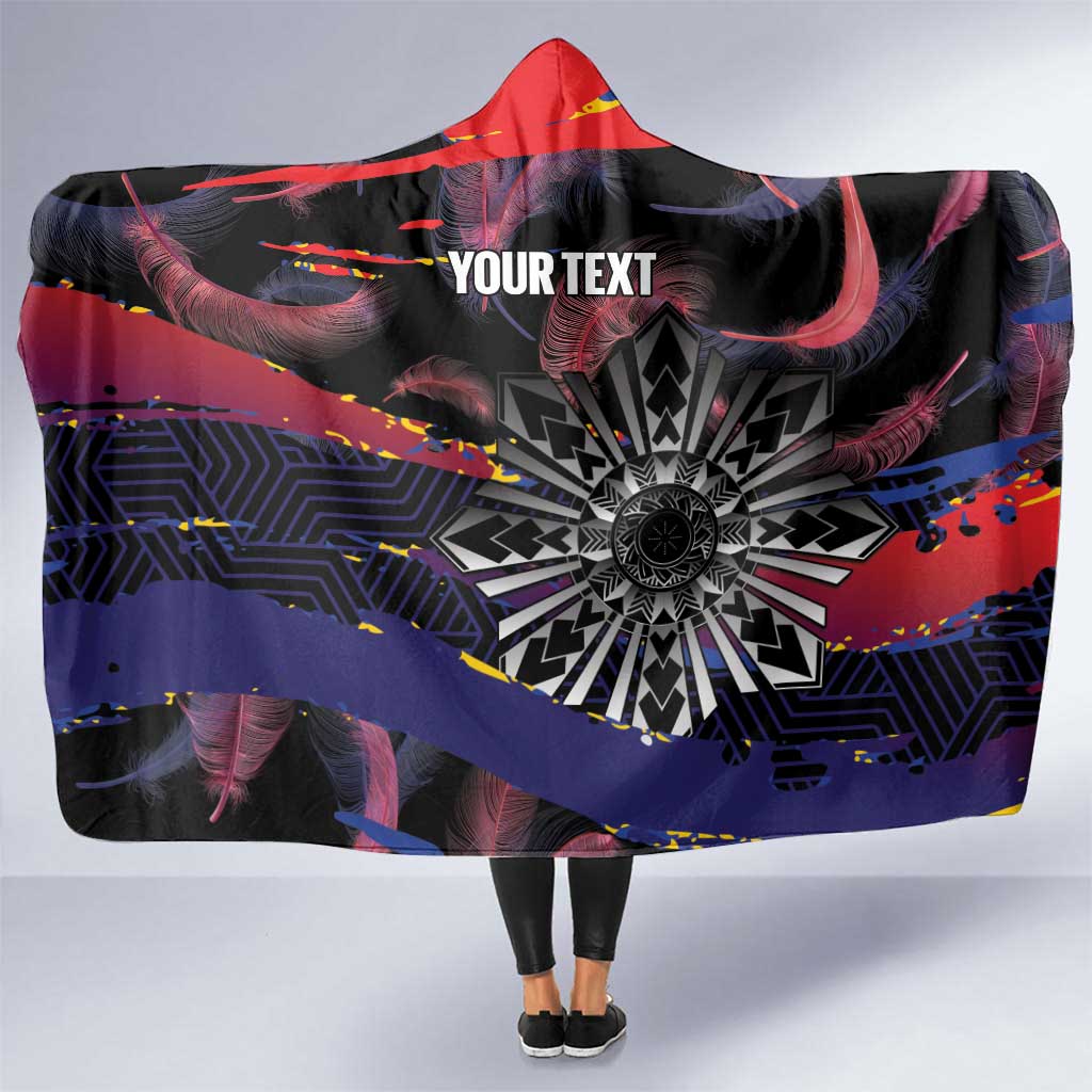 Personalised Philippines Sun Tattoo Hooded Blanket Feathers Filipinas Grunge Style Black