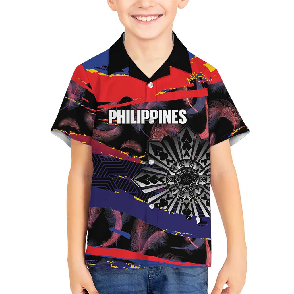 Personalised Philippines Sun Tattoo Kid Hawaiian Shirt Feathers Filipinas Grunge Style Black
